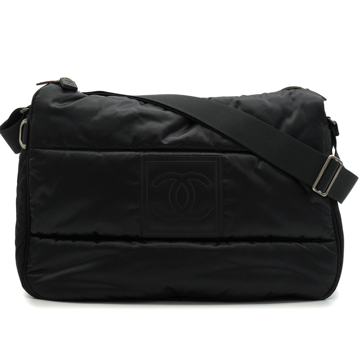 VINTAGE CHANEL SPORTS LINE COCOMARK SHOULDER BAG BLACK NYLON SILVER HARDWARE 90341888