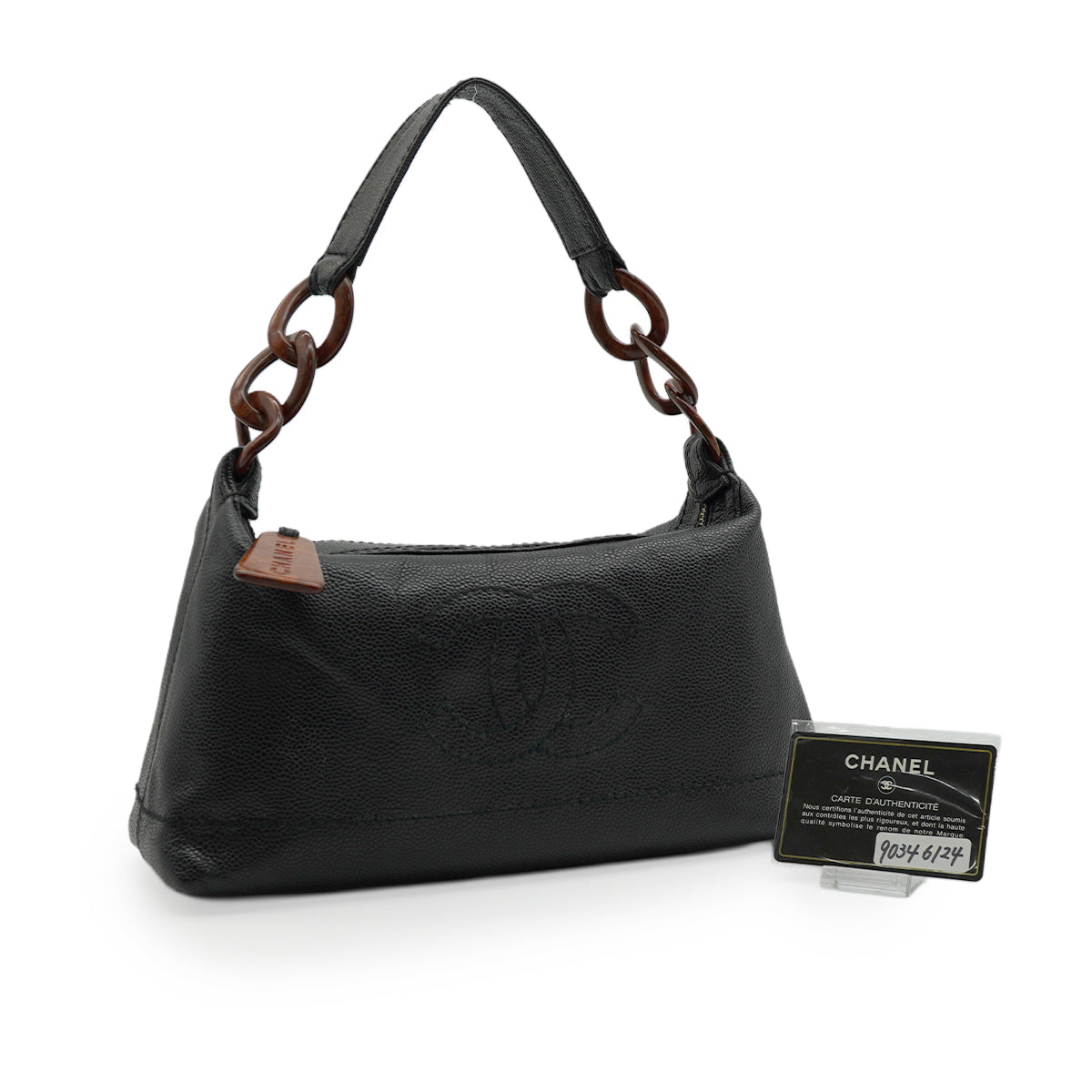VINTAGE CHANEL COCOMARK SHUOLDER BAG BLACK TORTOISESHELL CAVIAR SKIN PLASTIC HARDWARE 90346124