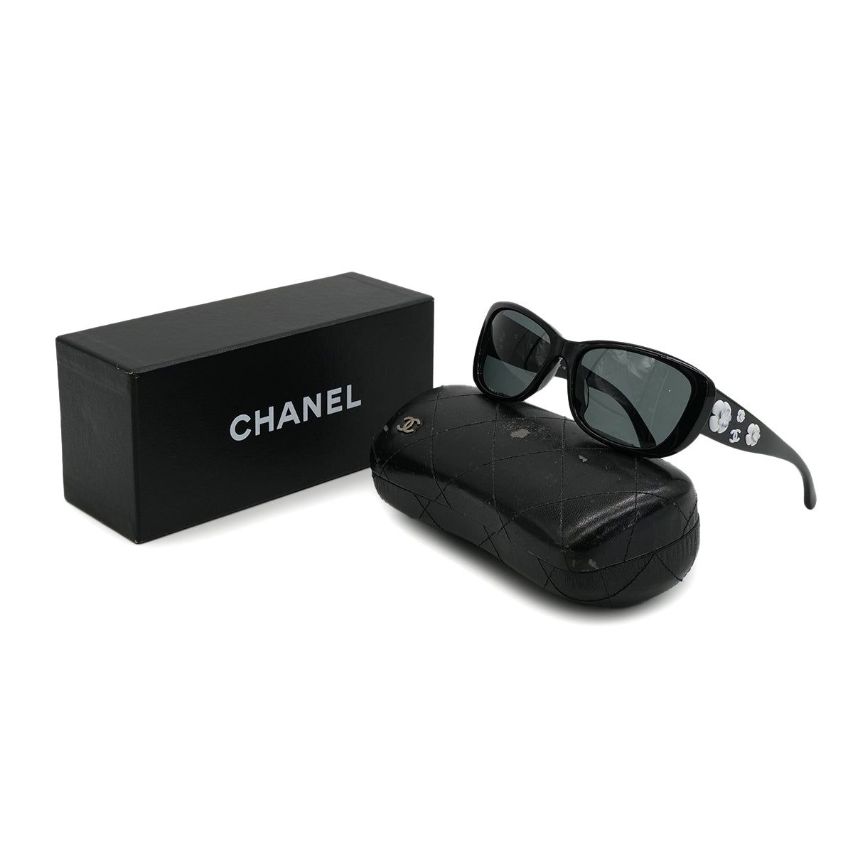 VINTAGE CHANEL COCOMARK SUNGLASSES CAMELLIA BLACK EYEWEAR 90321074