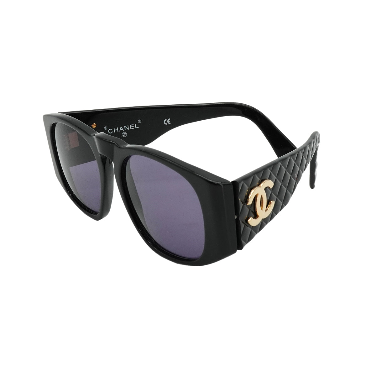 VINTAGE CHANEL COCOMARK SUNGLASSES MATELASSE BLACK EYEWEAR 90326623