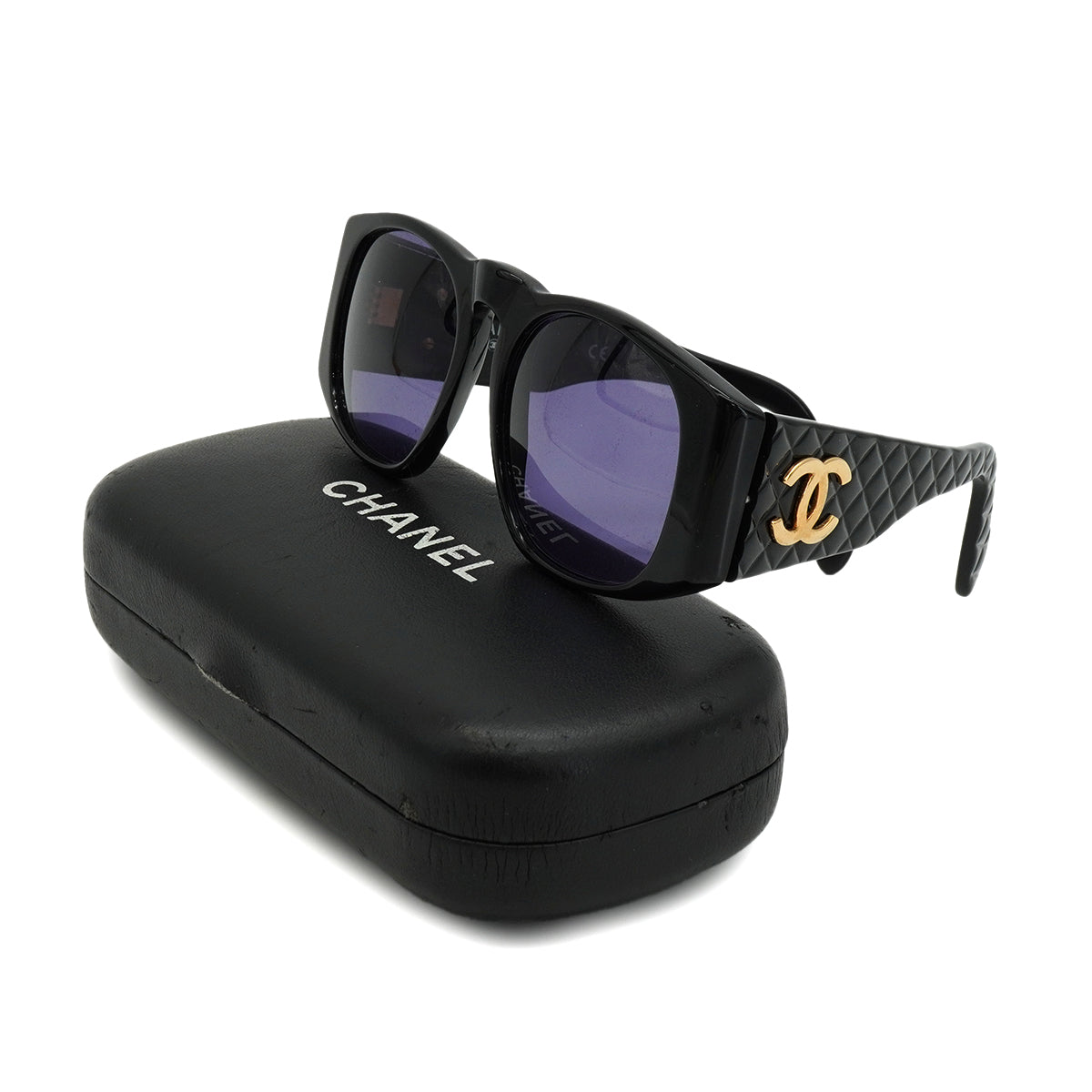 VINTAGE CHANEL COCOMARK SUNGLASSES MATELASSE BLACK EYEWEAR 90330660