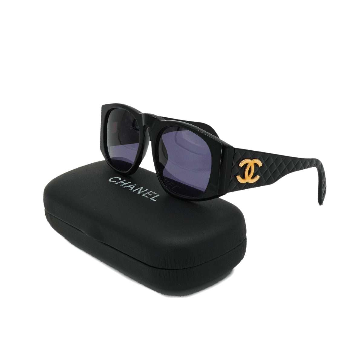 VINTAGE CHANEL COCOMARK SUNGLASSES MATELASSE BLACK EYEWEAR 90332935