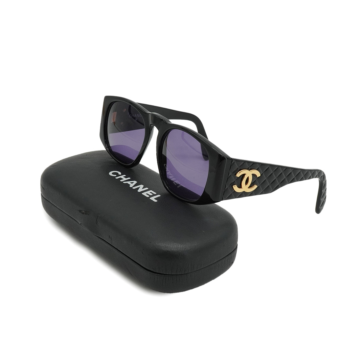 VINTAGE CHANEL COCOMARK SUNGLASSES MATELASSE BLACK EYEWEAR 90324794
