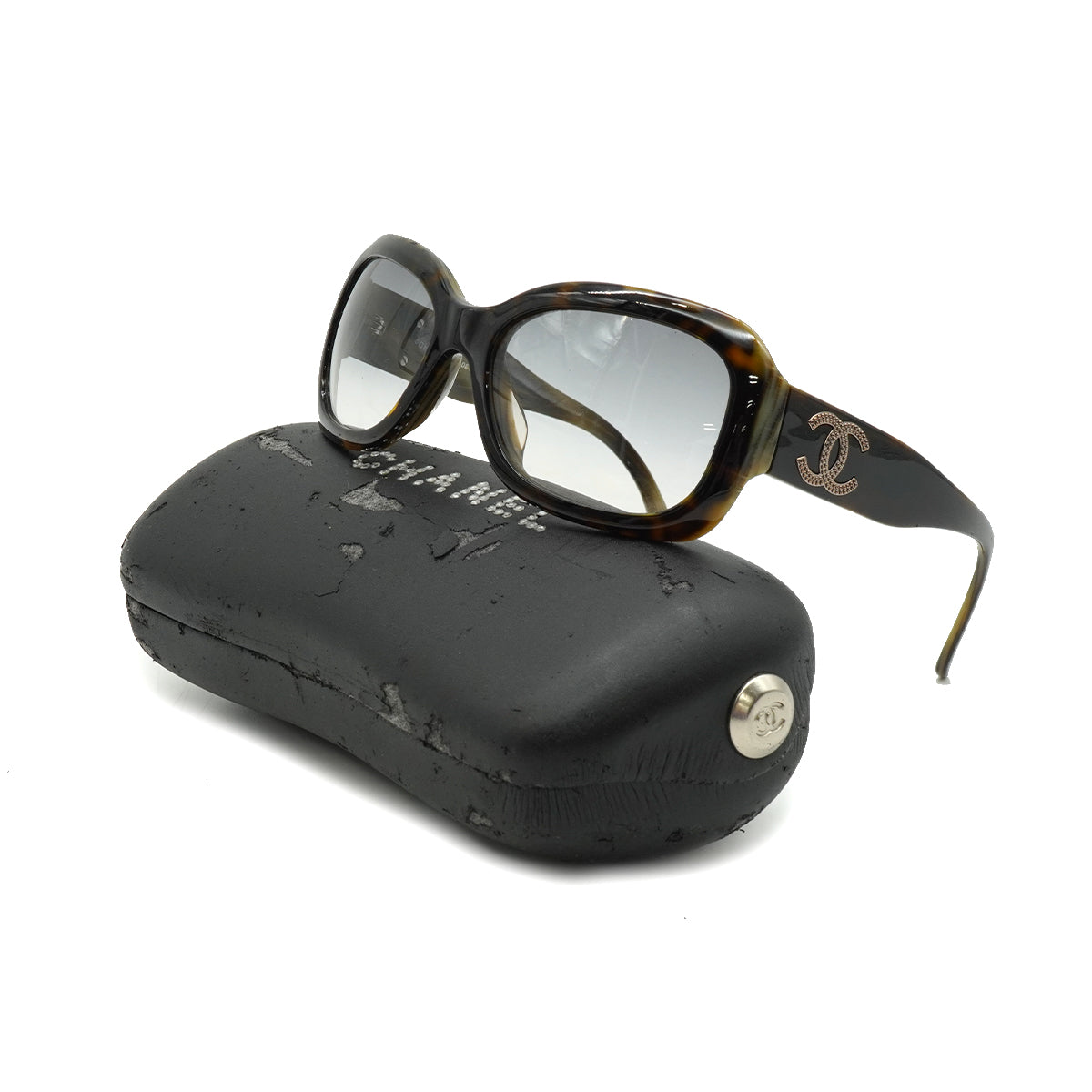 VINTAGE CHANEL COCOMARK SUNGLASSES MATELASSE TORTOISESHELL BROWN EYEWEAR 90340162