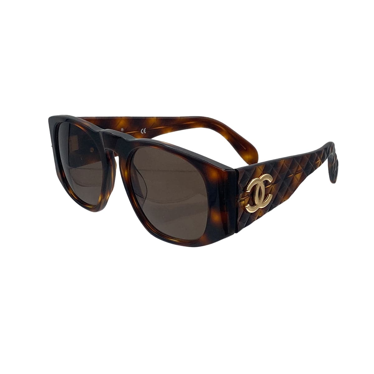 VINTAGE CHANEL COCOMARK SUNGLASSES MATELASSE TORTOISESHELL PATTERN BROWN EYEWEAR 90321116