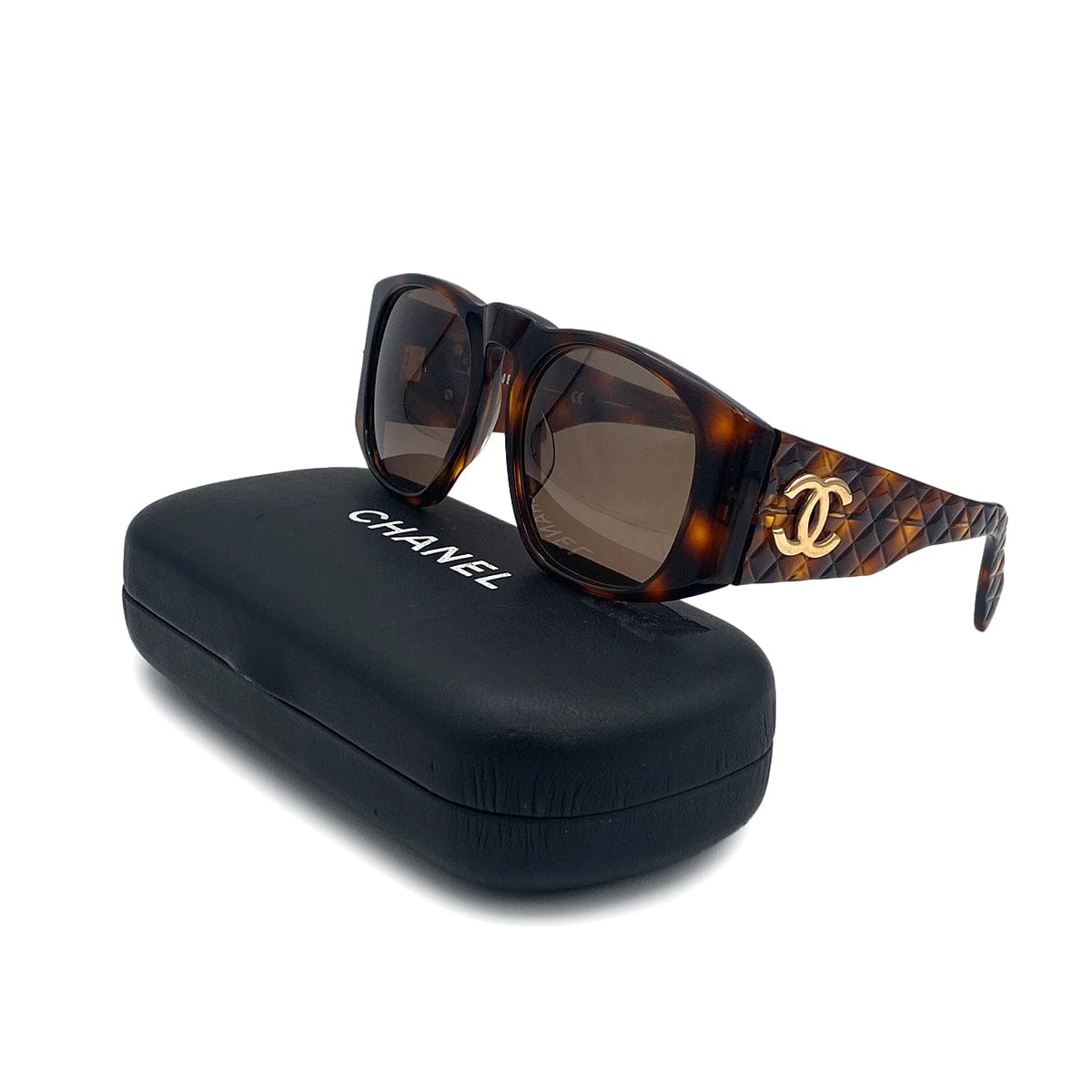 VINTAGE CHANEL COCOMARK SUNGLASSES MATELASSE TORTOISESHELL PATTERN BROWN EYEWEAR 90321116