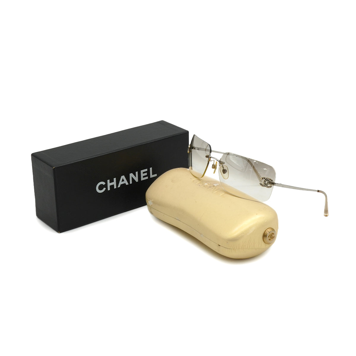 VINTAGE CHANEL COCOMARK SUNGLASSES RHINESTONE SILVER EYEWEAR 90328674