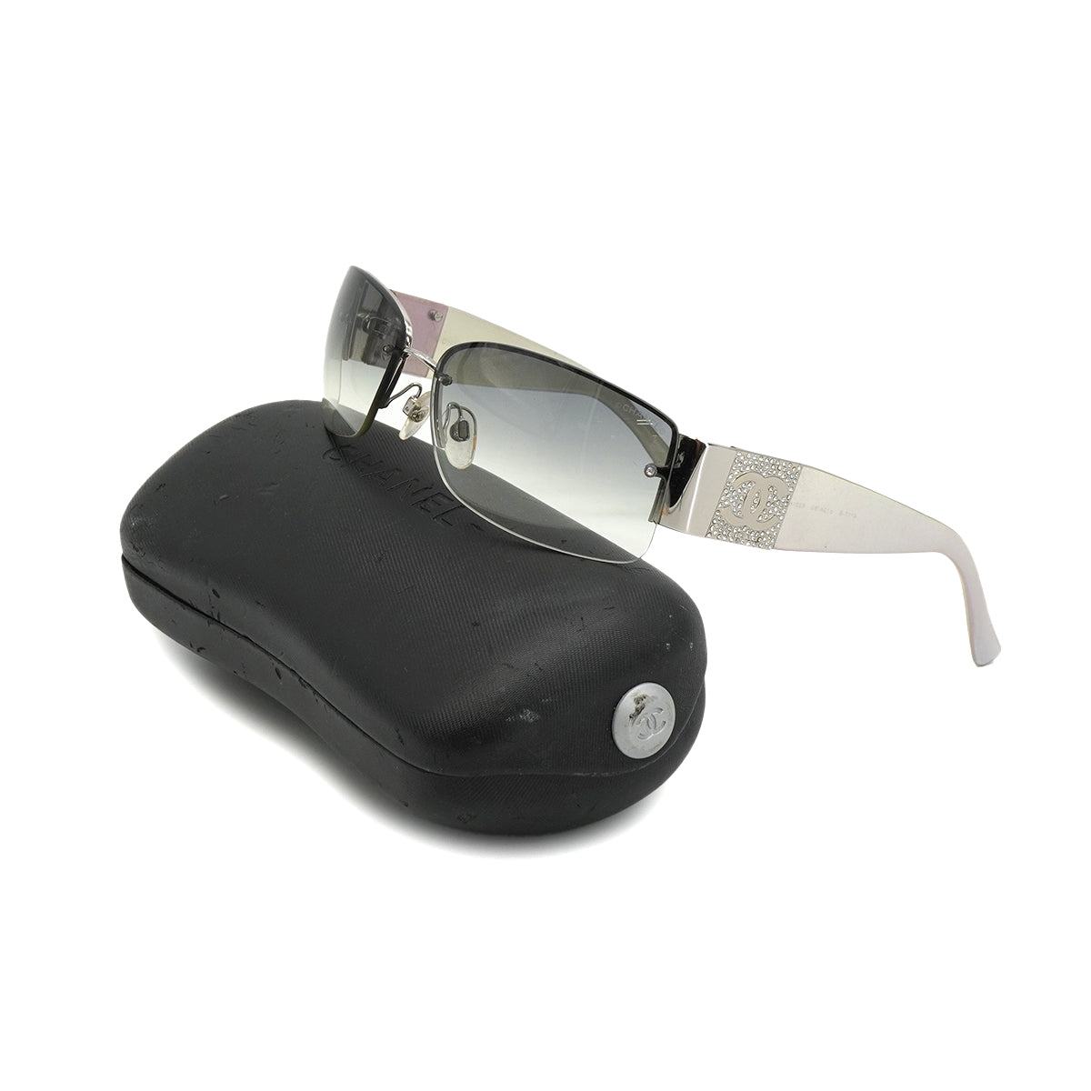 VINTAGE CHANEL COCOMARK SUNGLASSES RHINESTONE SILVER EYEWEAR 90328686