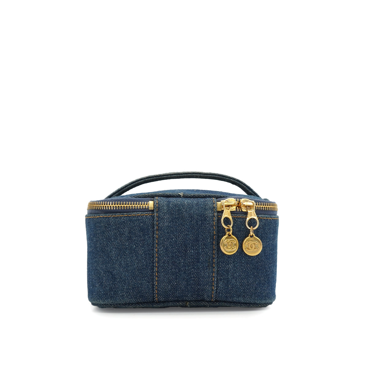 VINTAGE CHANEL COCOMARK VANITY HAND BAG BLUE DENIM GOLD HARDWARE 90340142