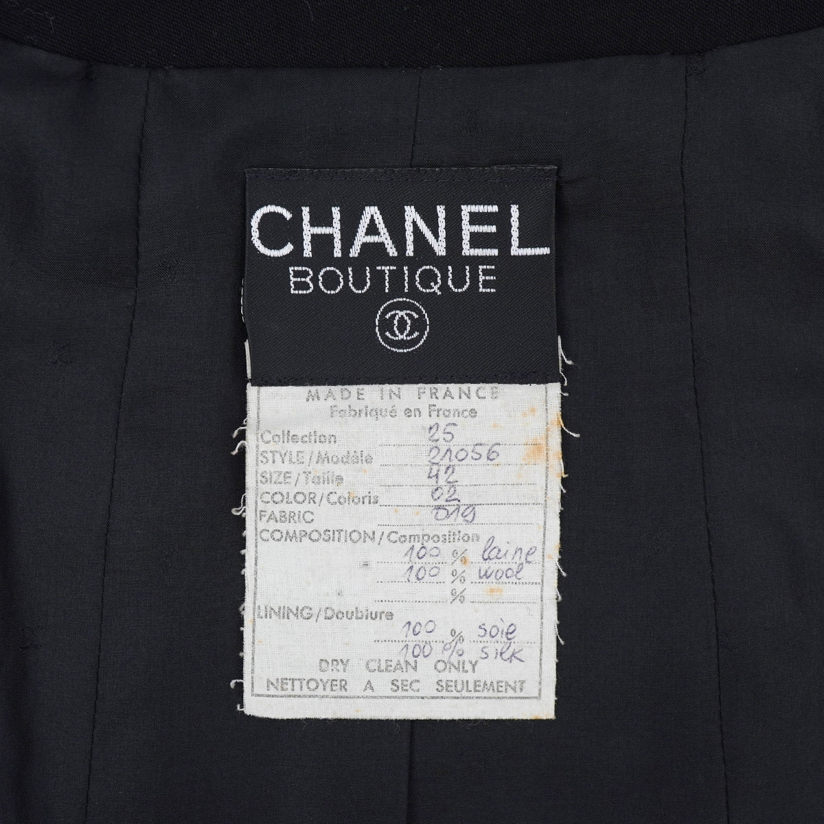 VINTAGE CHANEL COCO BUTTON NO COLLAR JACKET BLACK WOOL 42 RTW 90332936