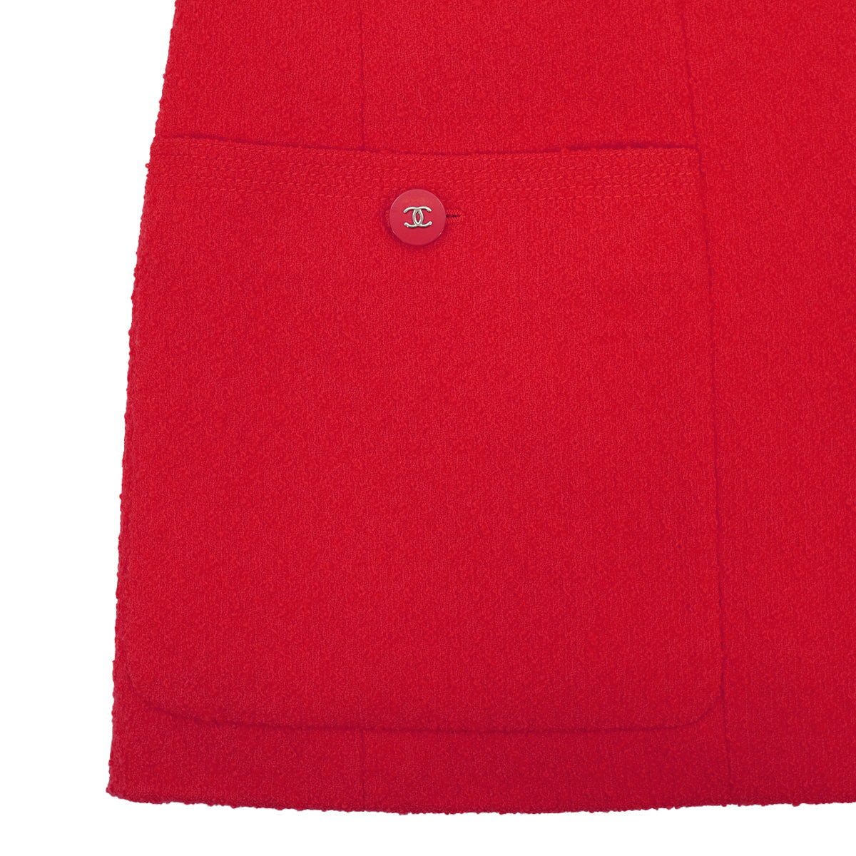 VINTAGE CHANEL COCO BUTTON TWEED JACKET SKIRT SET RED WOOL 38 96P RTW 90332947