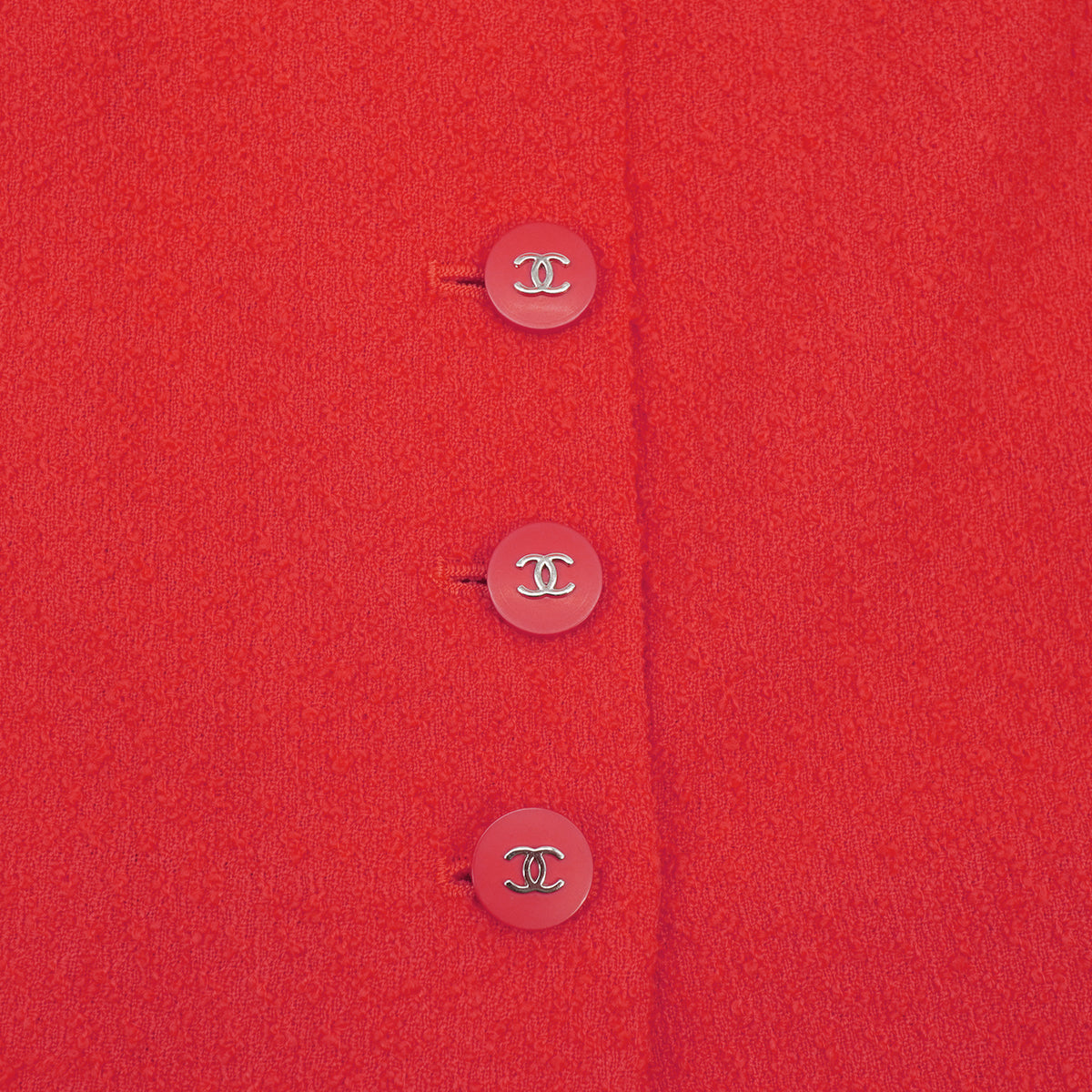 VINTAGE CHANEL COCO BUTTON TWEED JACKET SKIRT SET RED WOOL 38 96P RTW 90332947