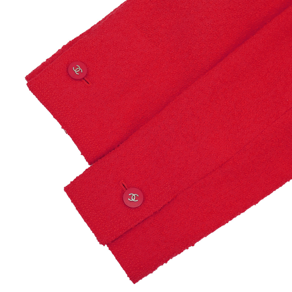 VINTAGE CHANEL COCO BUTTON TWEED JACKET SKIRT SET RED WOOL 38 96P RTW 90332947