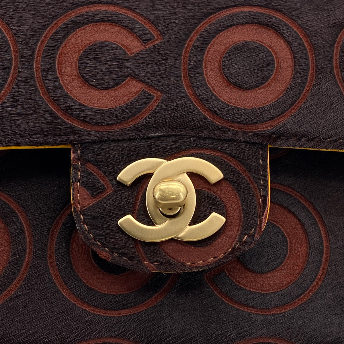 VINTAGE CHANEL COCO CHAIN SHOULDER BAG BROWN YELLOW UNBORN CALF GOLD HARDWARE 90315624