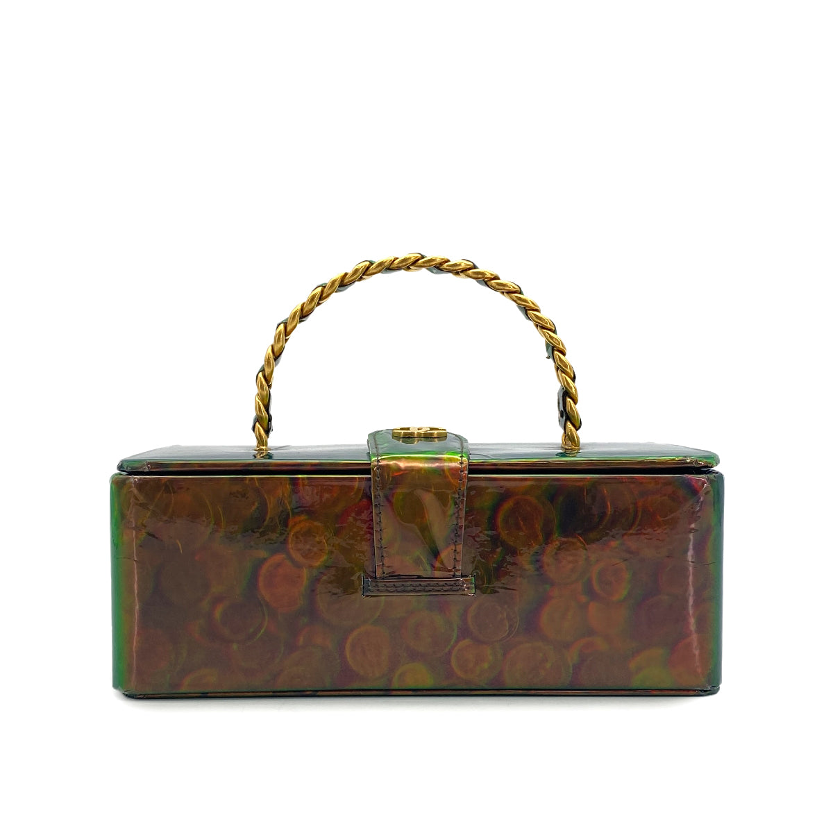 VINTAGE CHANEL COIN PATTERN HAND BAG GREEN ENAMEL GOLD HARDWARE 90318634