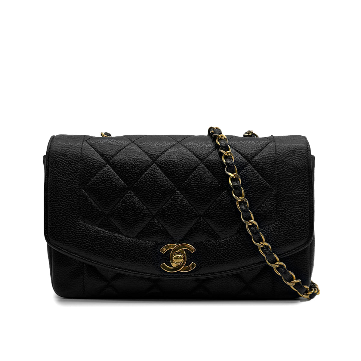 VINTAGE CHANEL DIANA SMALL CHAIN SHOULDER BAG BLACK CAVIAR SKIN GOLD HARDWARE 90315881