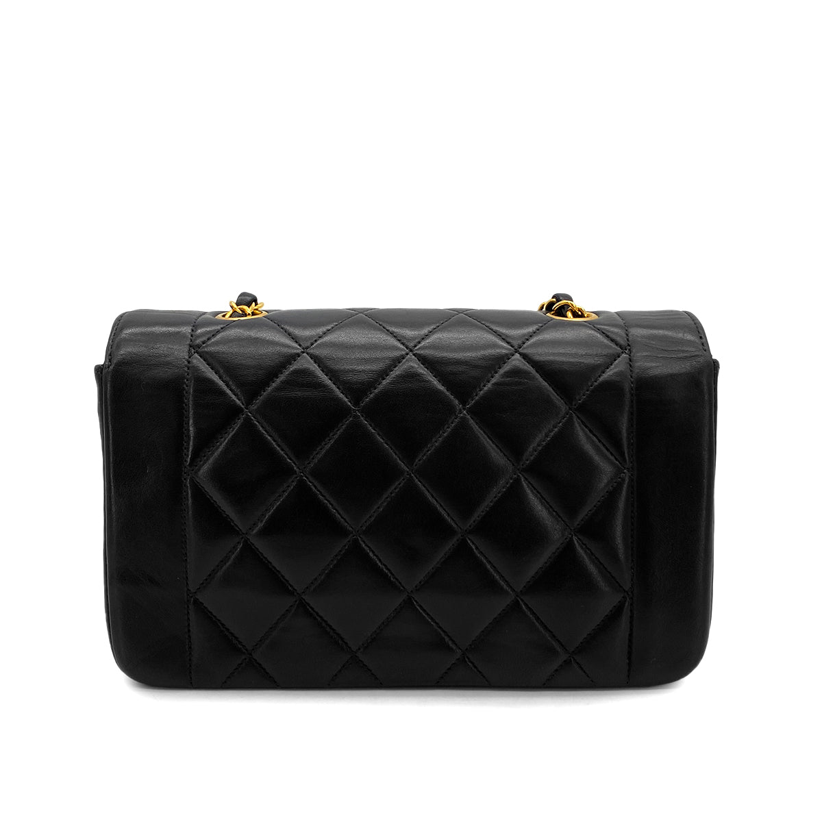 VINTAGE CHANEL DIANA SMALL CHAIN SHOULDER BAG BLACK LAMB SKIN GOLD HARDWARE 90324829