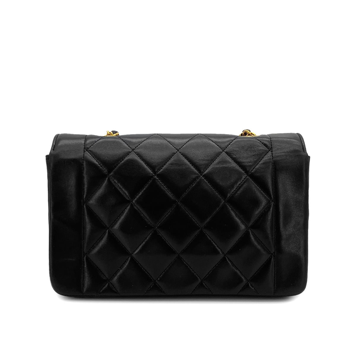 VINTAGE CHANEL DIANA SMALL CHAIN SHOULDER BAG BLACK LAMB SKIN GOLD HARDWARE 90317726