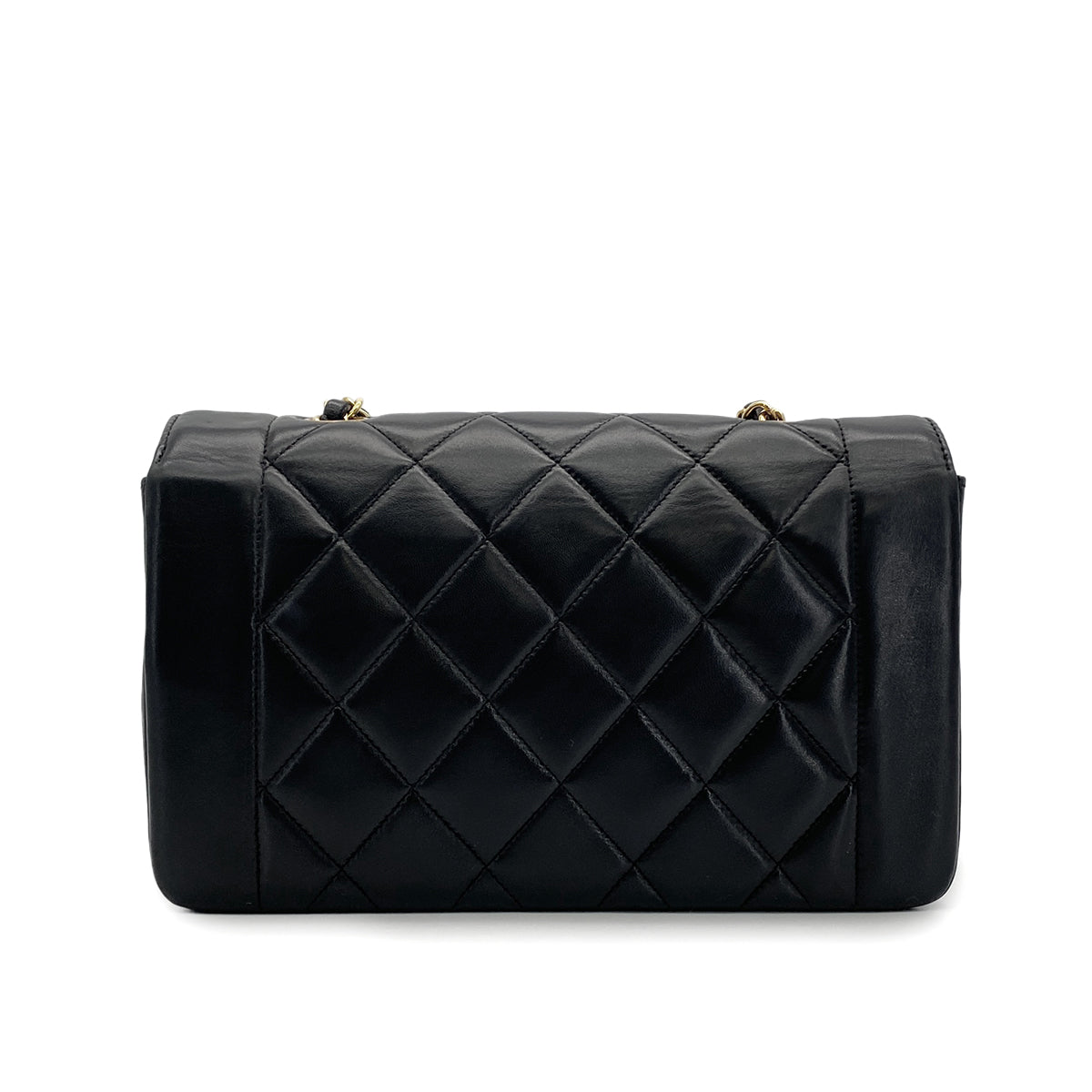 VINTAGE CHANEL DIANA SMALL CHAIN SHOULDER BAG BLACK LAMB SKIN GOLD HARDWARE 90317884