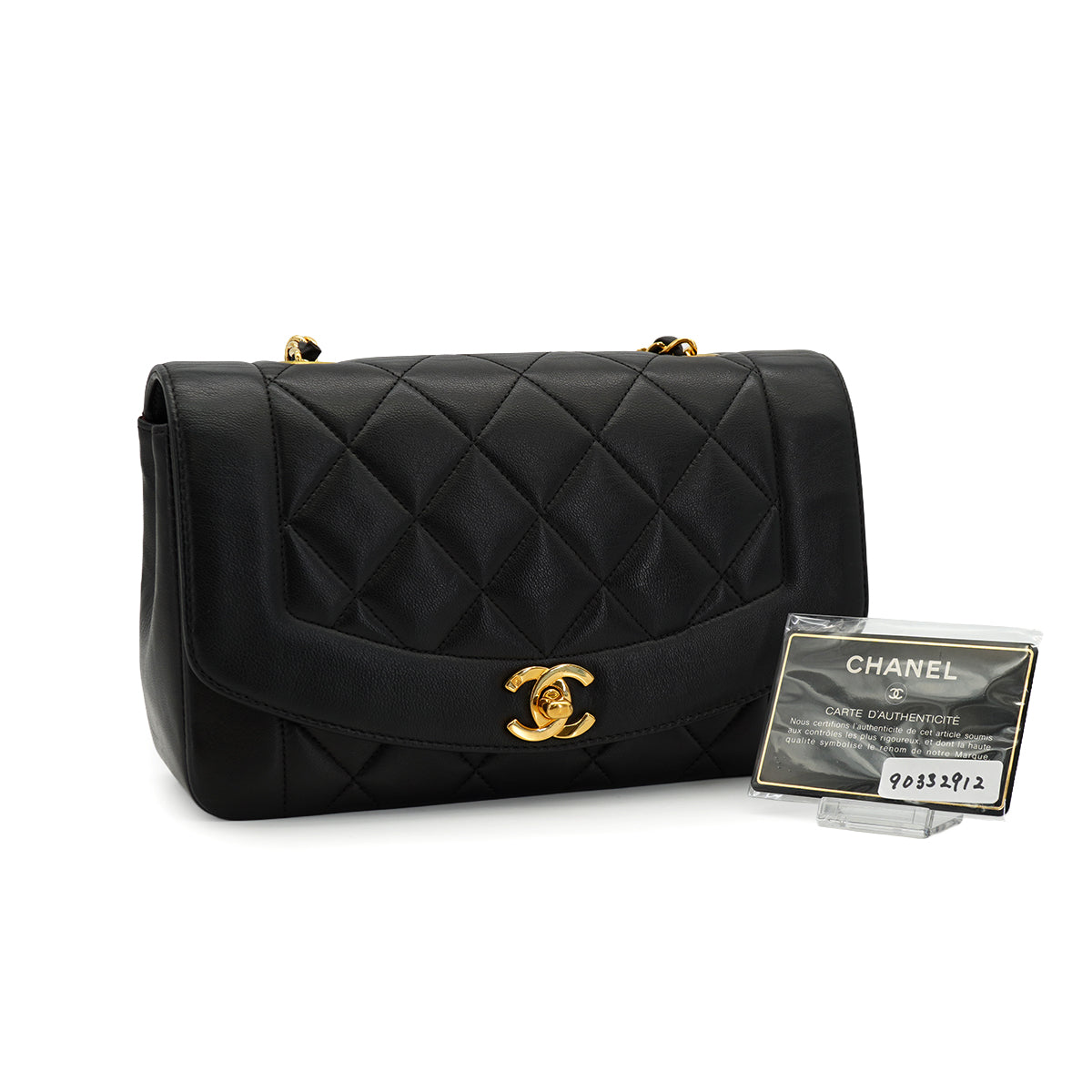 VINTAGE CHANEL DIANA SMALL CHAIN SHOULDER BAG BLACK LAMB SKIN GOLD HARDWARE 90332912