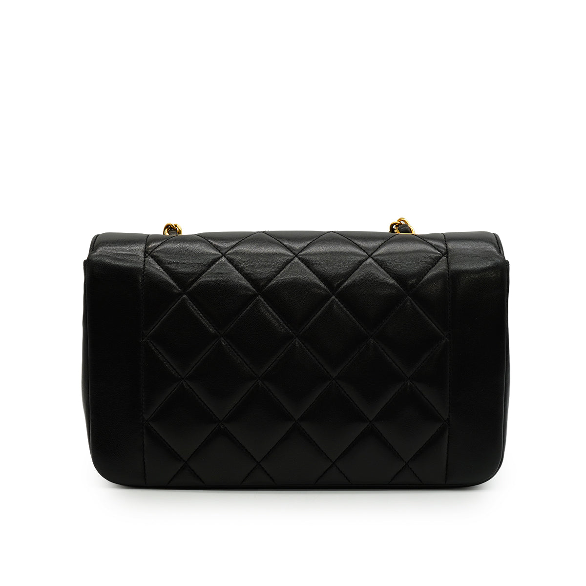 VINTAGE CHANEL DIANA SMALL CHAIN SHOULDER BAG BLACK LAMB SKIN GOLD HARDWARE 90344092