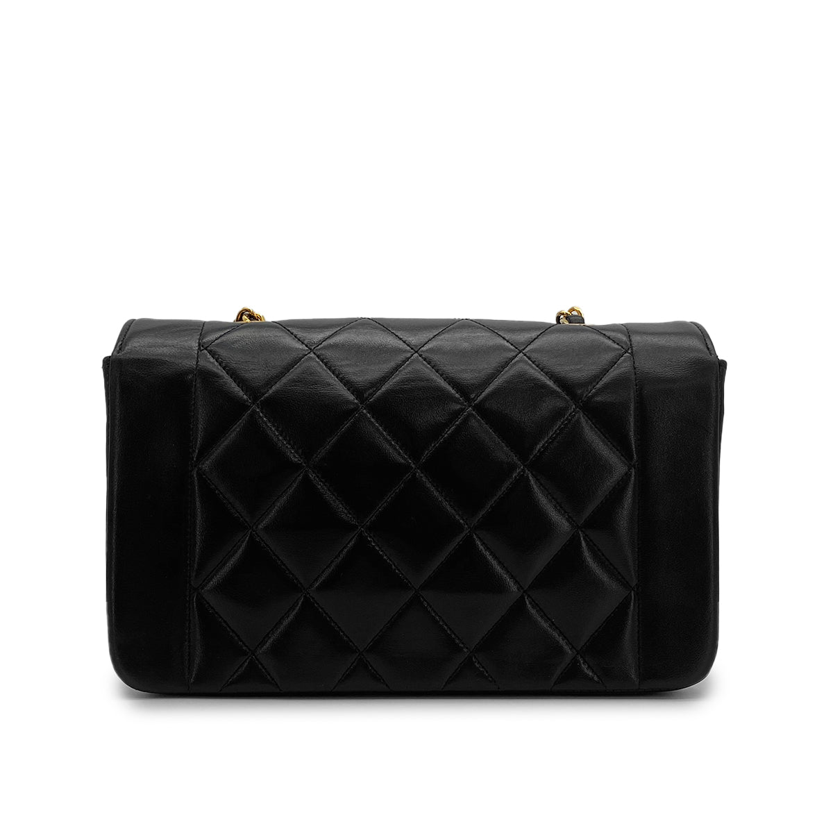 VINTAGE CHANEL DIANA SMALL CHAIN SHOULDER BAG BLACK LAMB SKIN GOLD HARDWARE 90317875