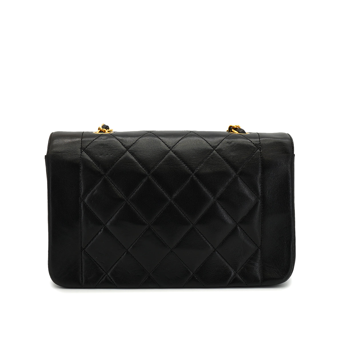 VINTAGE CHANEL DIANA SMALL CHAIN SHOULDER BAG BLACK LAMB SKIN GOLD HARDWARE 90327064