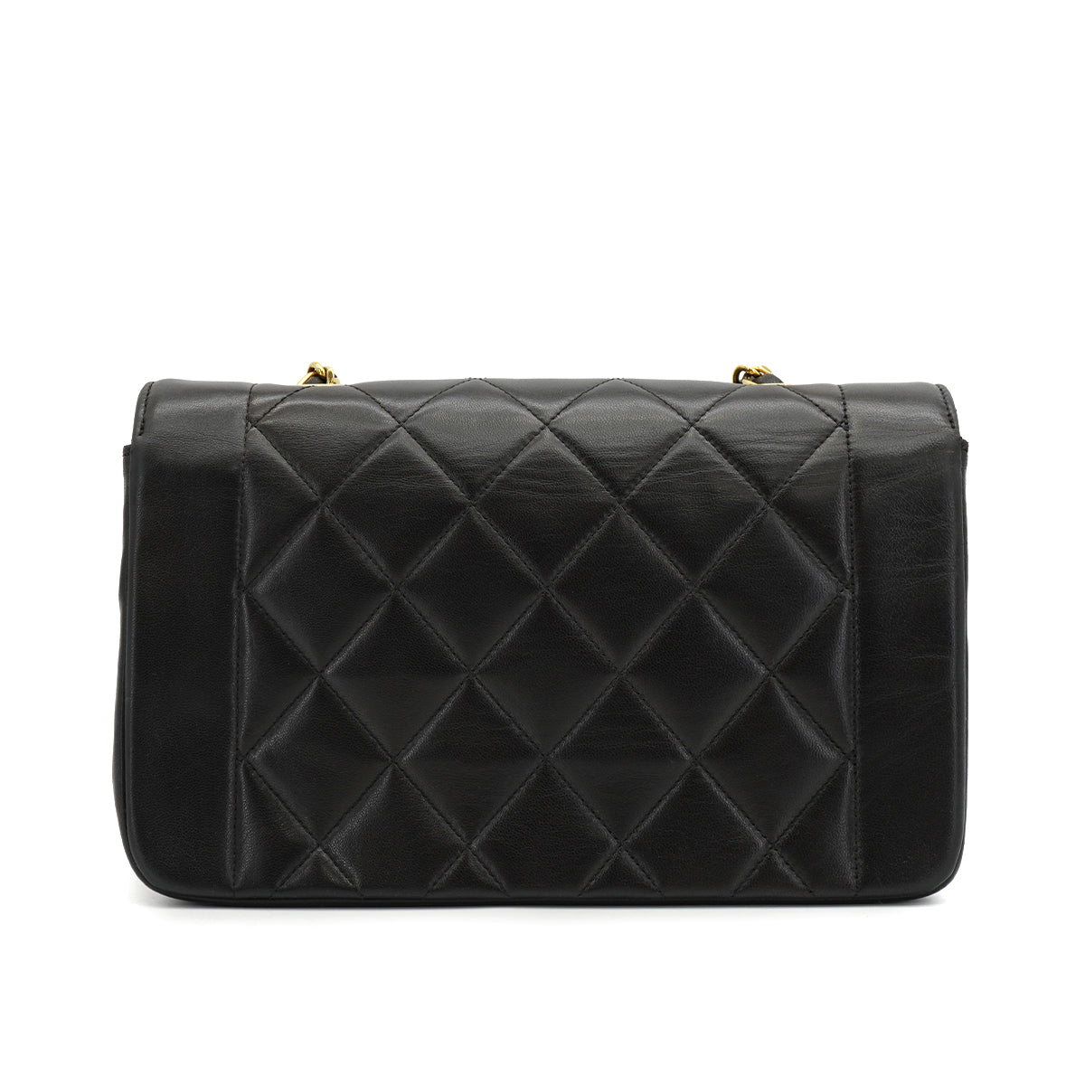 VINTAGE CHANEL DIANA SMALL CHAIN SHOULDER BAG BLACK LAMB SKIN GOLD HARDWARE 90329224