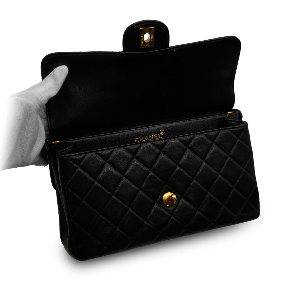 VINTAGE CHANEL DOUBLE FACE CHAIN SHOULDER BAG BLACK LAMB SKIN GOLD HARDWARE 90346678
