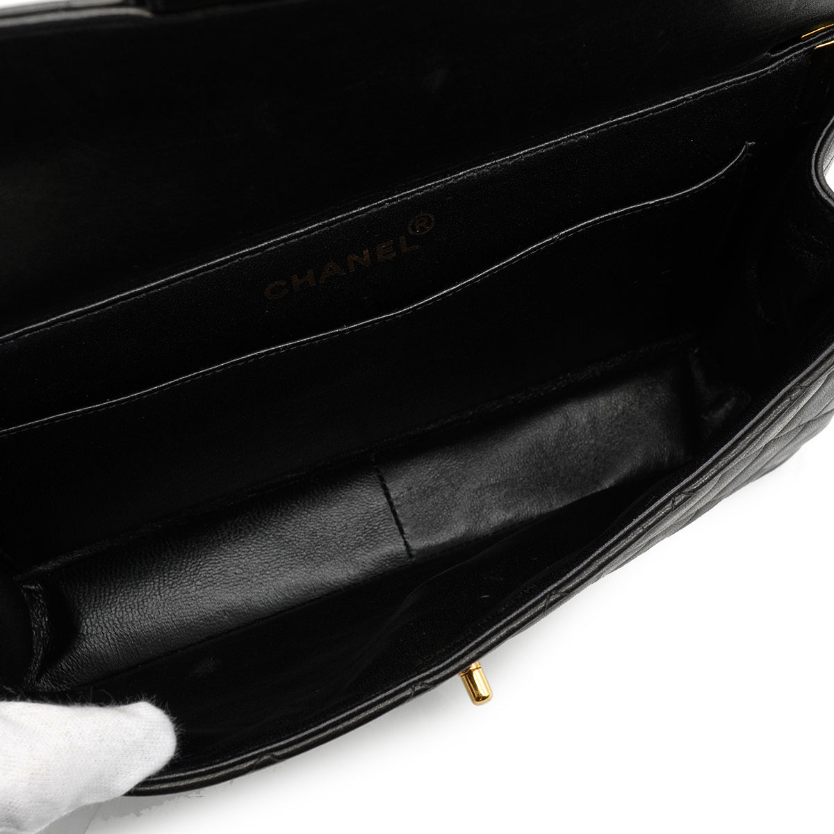 VINTAGE CHANEL DOUBLE FACE CHAIN SHOULDER BAG BLACK LAMB SKIN GOLD HARDWARE 90346678