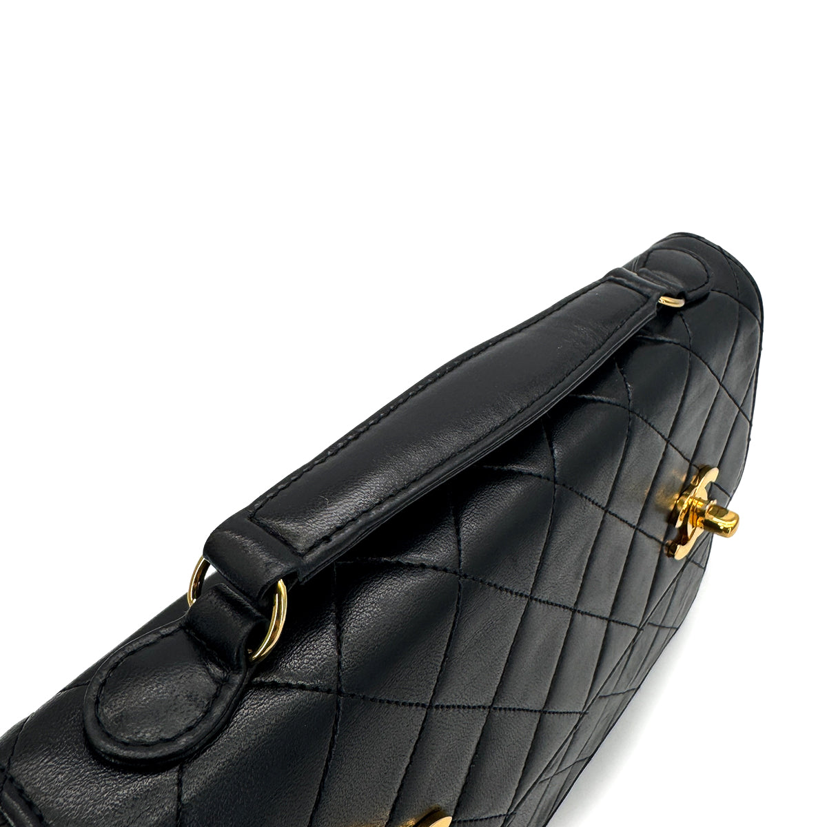VINTAGE CHANEL DOUBLE TURN LOCK MATELASSE CHAIN SHOULDER HAND BAG BLACK LAMB SKIN GOLD HARDWARE 90319992