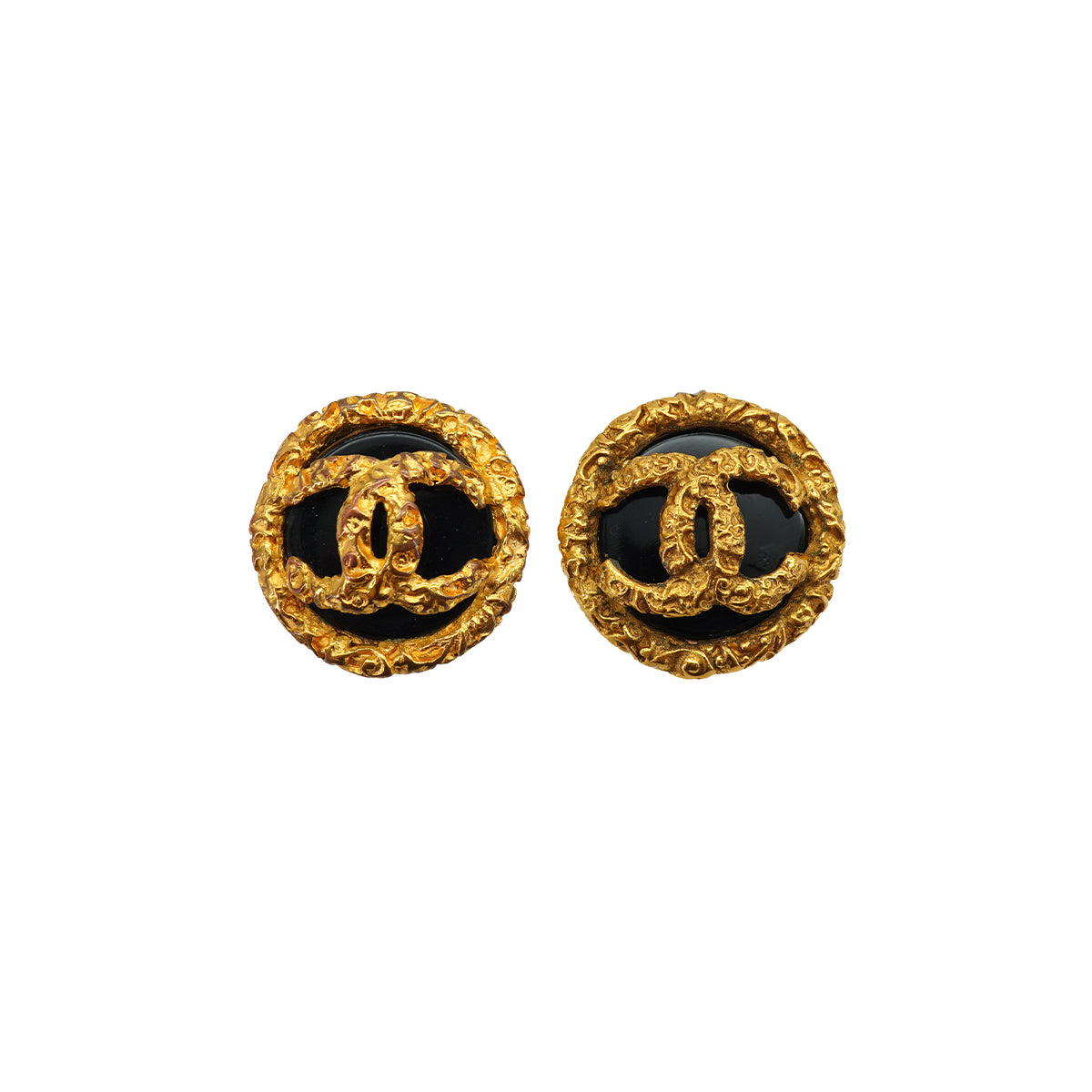VINTAGE CHANEL EARRINGS COCOMARK BLACK GOLD ACCESSORY 93A 90332930