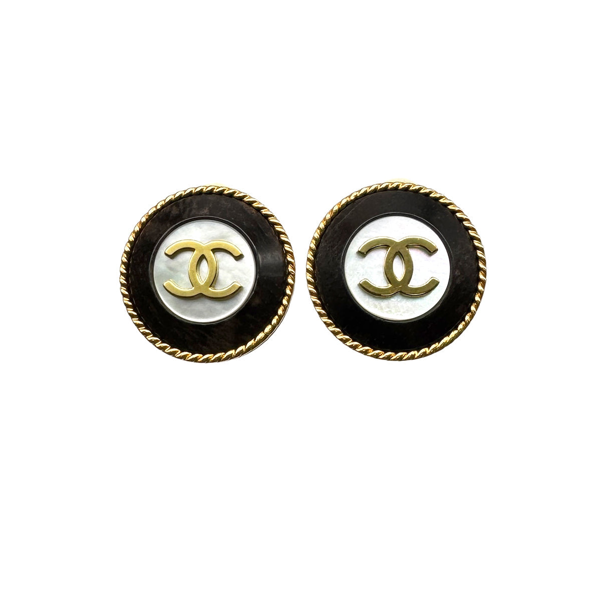 VINTAGE CHANEL EARRINGS COCOMARK BLACK GOLD ACCESSORY 95P 90319140