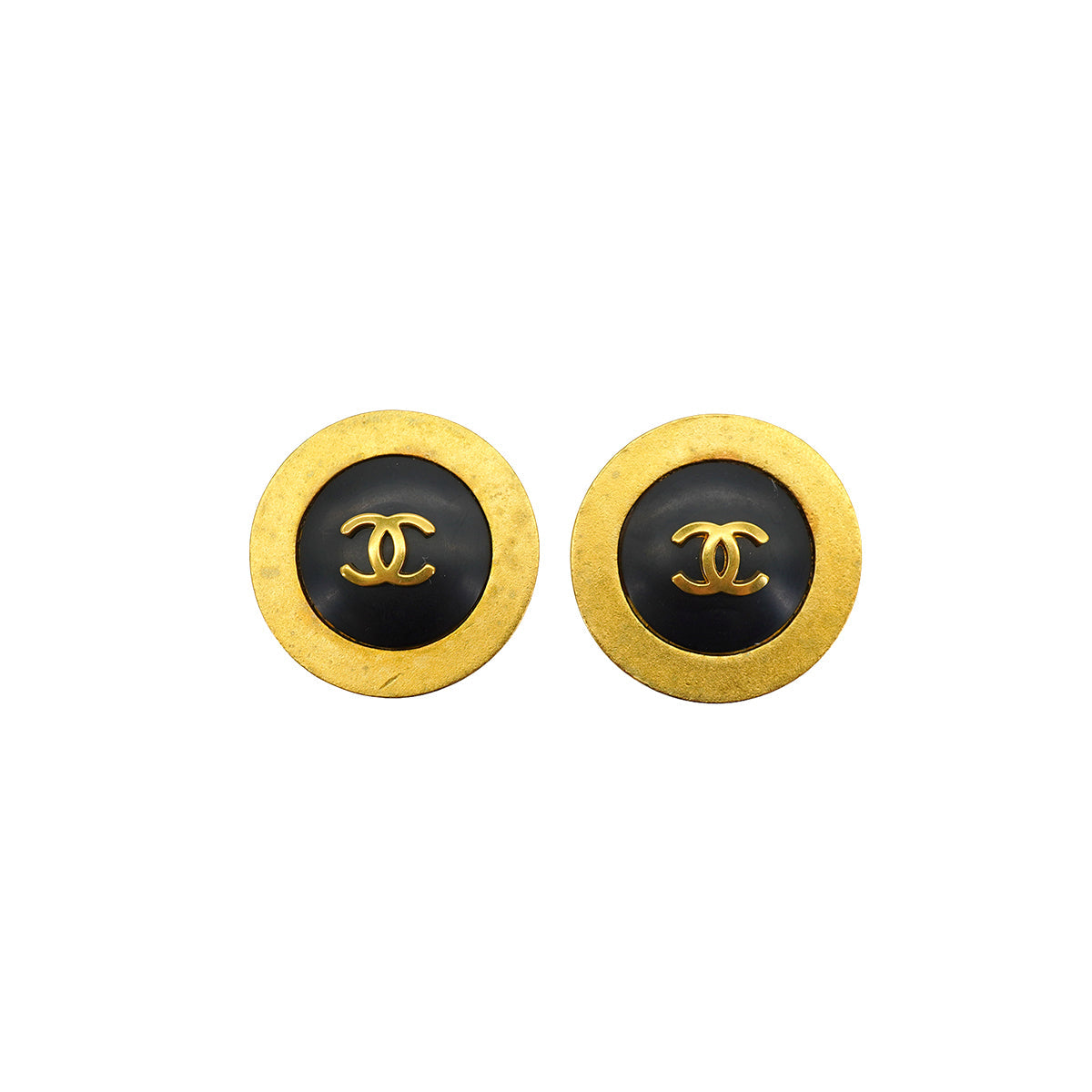 VINTAGE CHANEL EARRINGS COCOMARK BLACK GOLD ACCESSORY 95P 90335734
