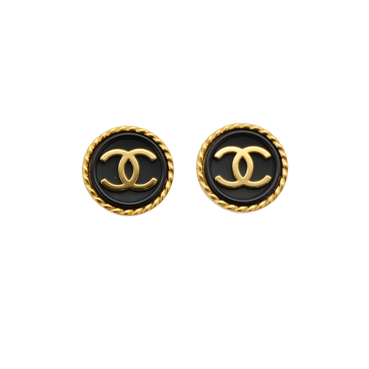 VINTAGE CHANEL EARRINGS COCOMARK BLACK GOLD ACCESSORY 96A 90319966