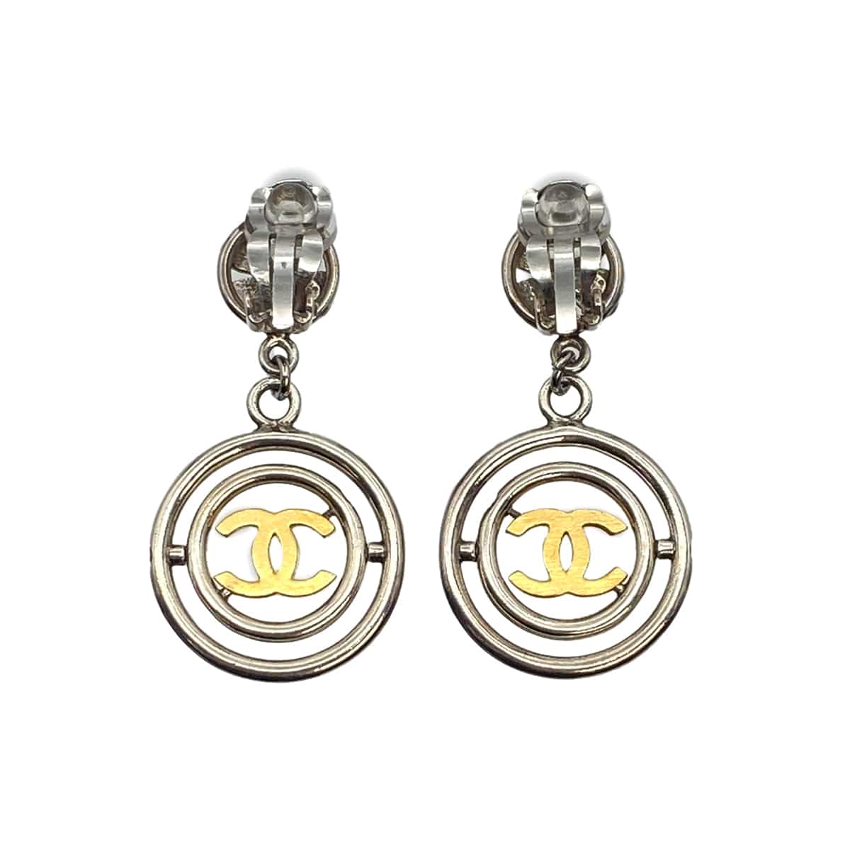VINTAGE CHANEL EARRINGS COCOMARK CLOVER GOLD SILVER ACCESSORY 96P 90321167
