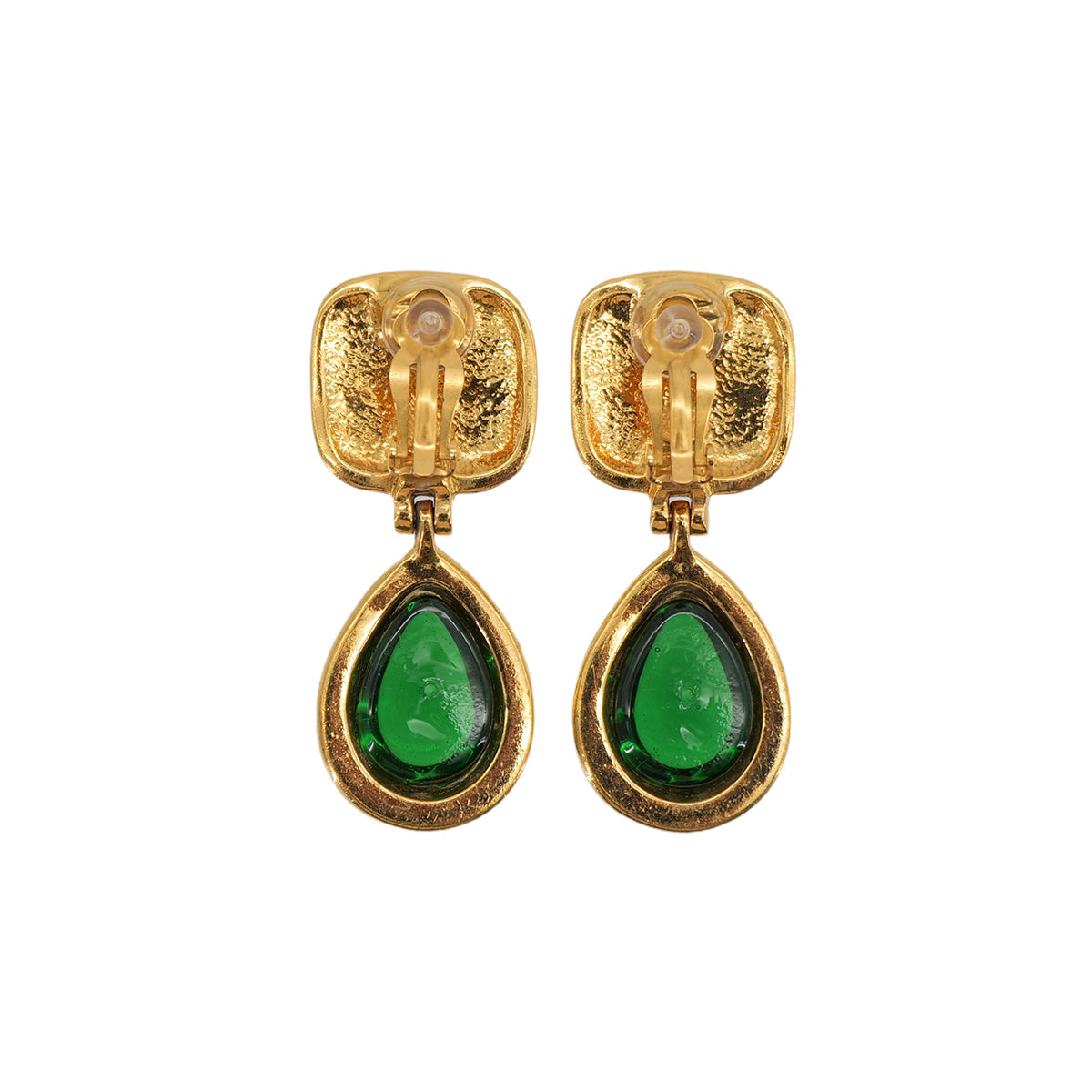 VINTAGE CHANEL EARRINGS COCOMARK COLOR STONE SWING GOLD GREEN ACCESSORY 97P 90323184