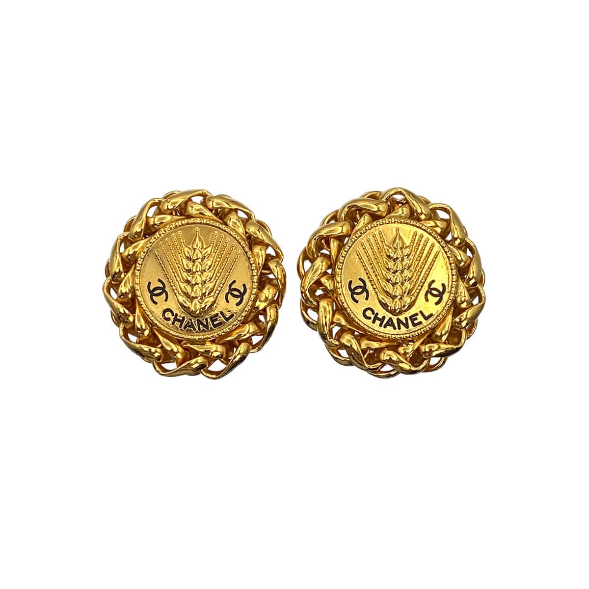 VINTAGE CHANEL EARRINGS COCOMARK EAR OF RICE MOTIF CHAIN GOLD ACCESSORY 23 90321038