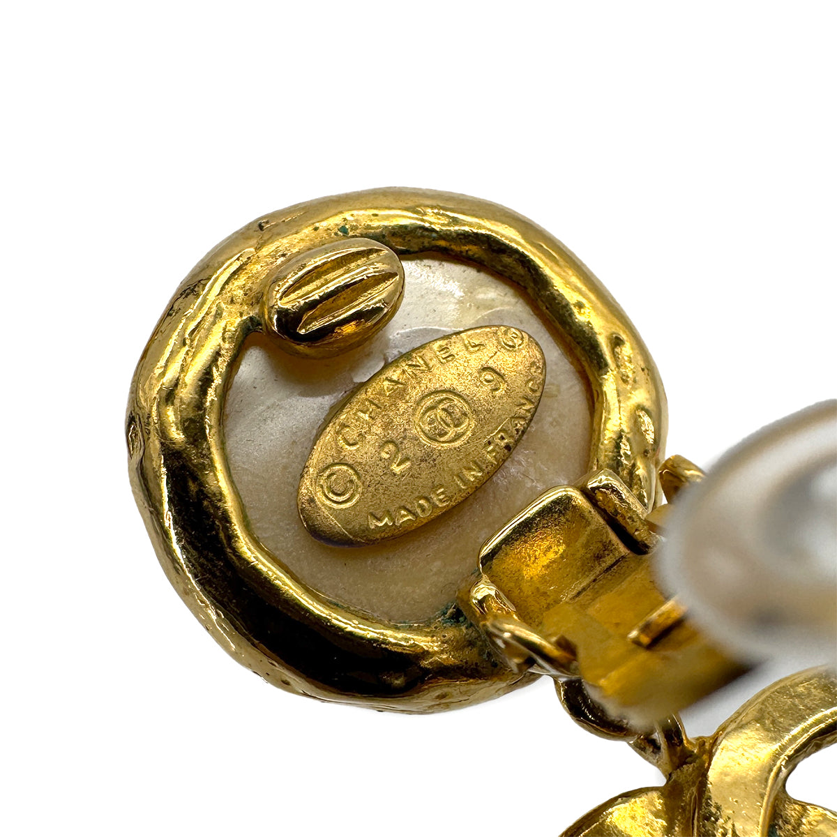 VINTAGE CHANEL EARRINGS COCOMARK FAUX PEARL GOLD ACCESSORY 29 90319933