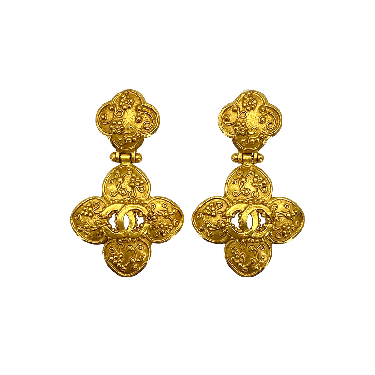VINTAGE CHANEL EARRINGS COCOMARK FLOWER SWING GOLD ACCESSORY 96A 90319147