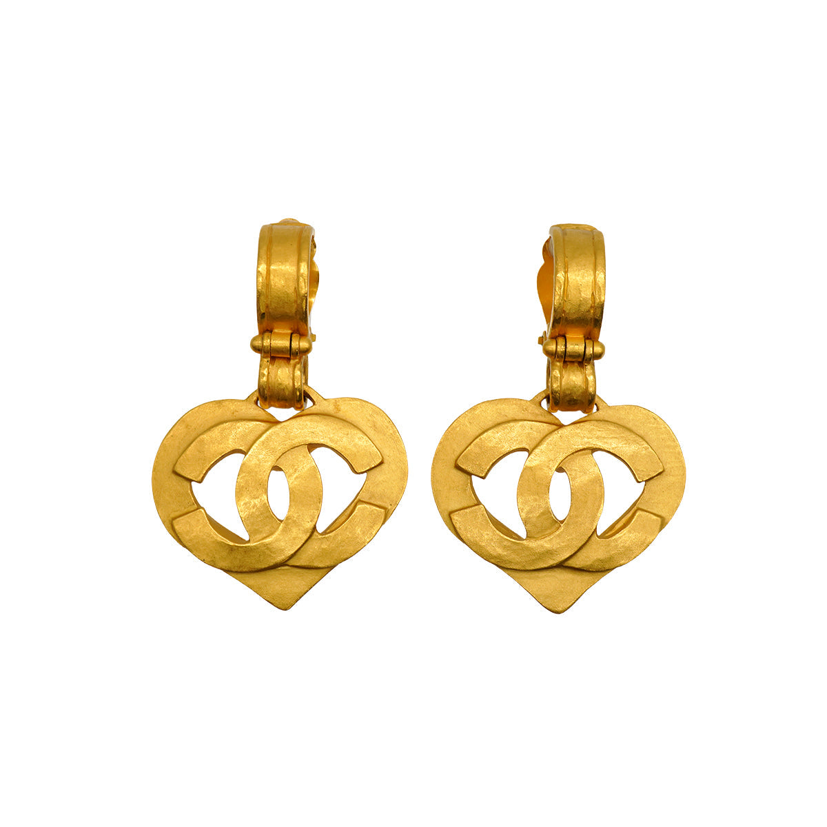 VINTAGE CHANEL EARRINGS COCOMARK HEART GOLD SWING ACCESSORY 95P 90345164