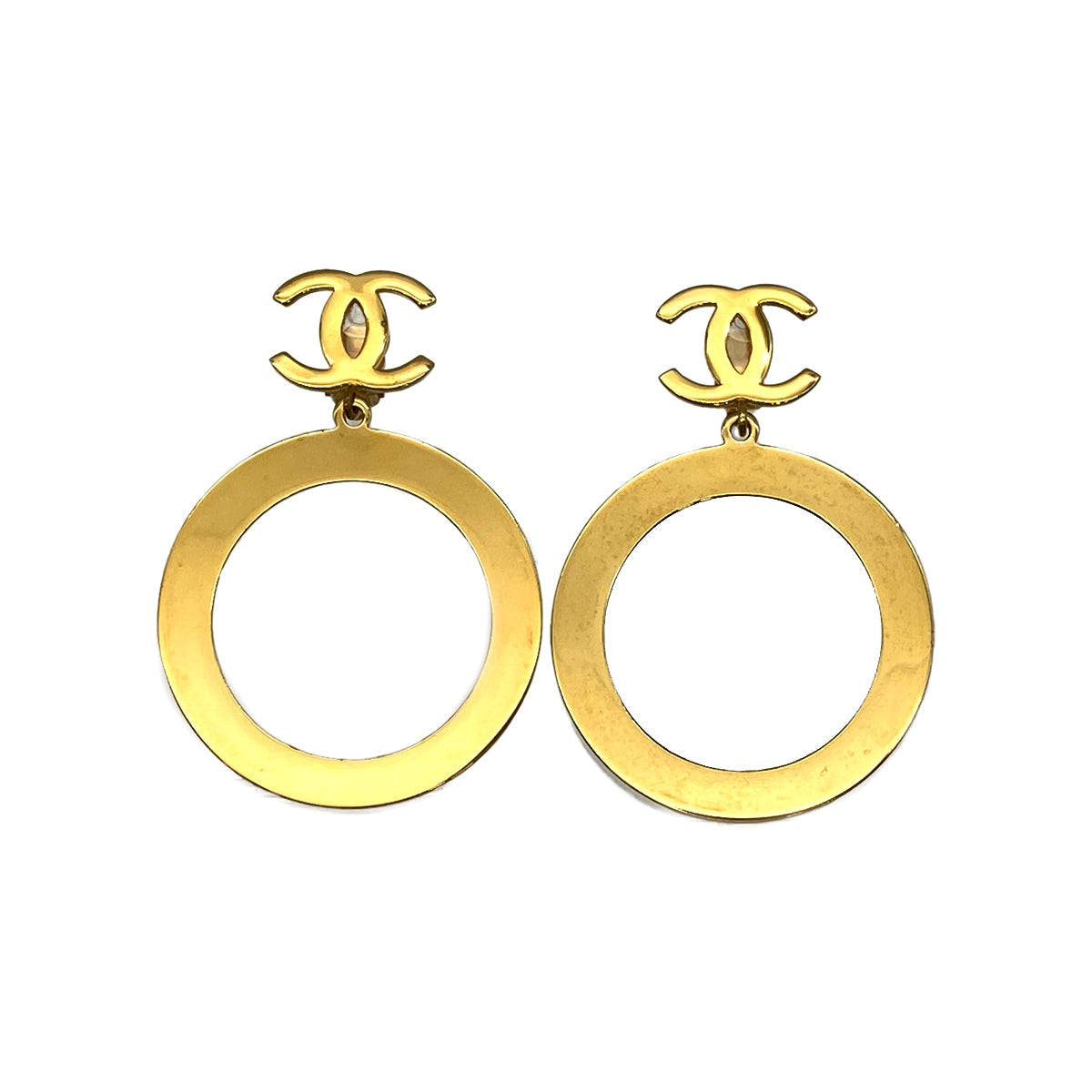 VINTAGE CHANEL EARRINGS COCOMARK HOOP SWING GOLD ACCESSORY 90319710