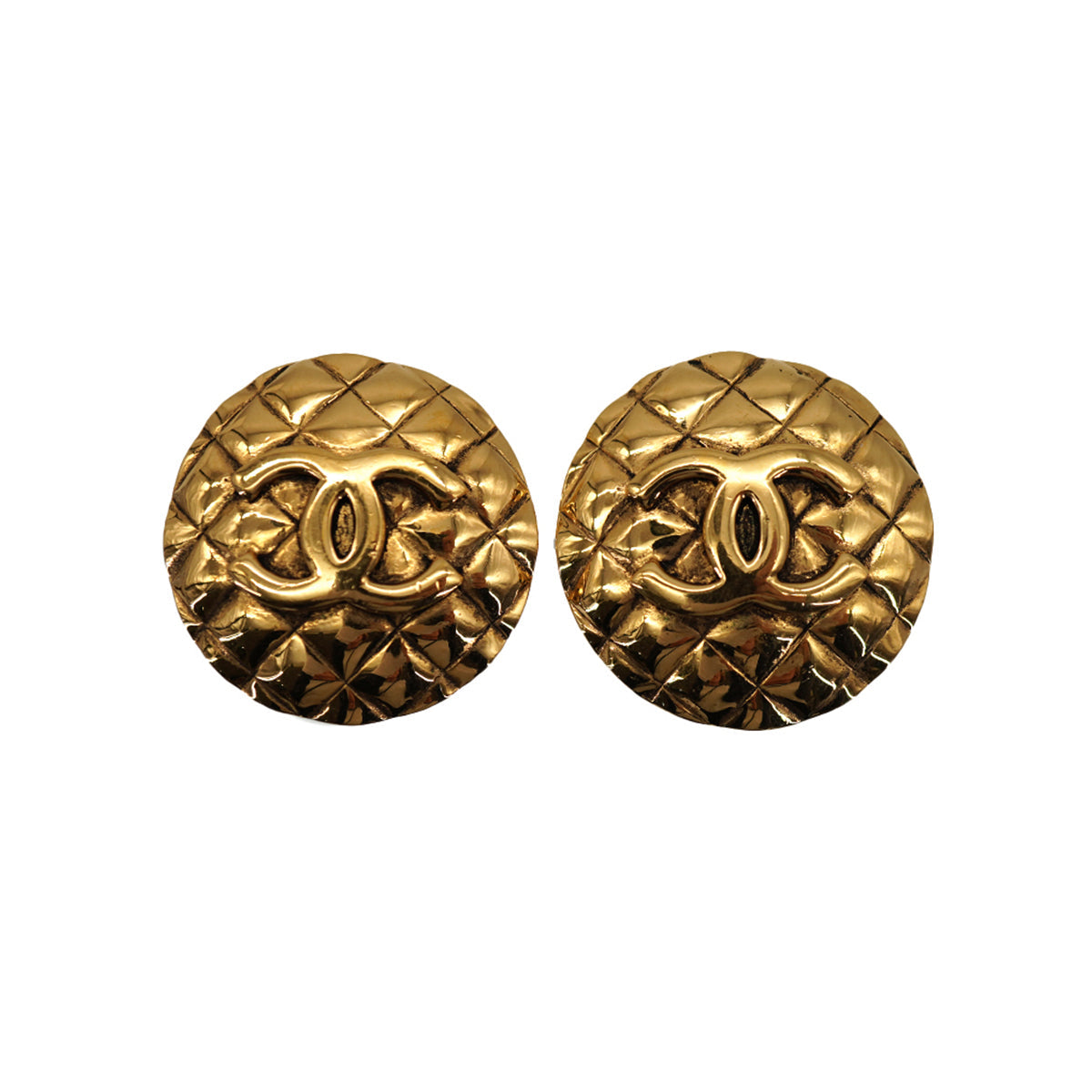 VINTAGE CHANEL EARRINGS COCOMARK MATELASSE GOLD ACCESSORY 90331810