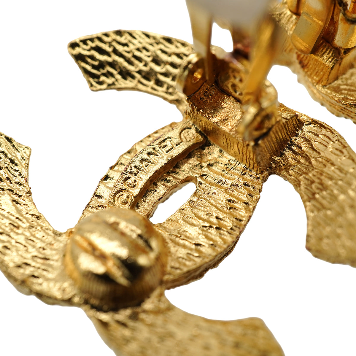 VINTAGE CHANEL EARRINGS COCOMARK MATELASSE GOLD ACCESSORY 90346882