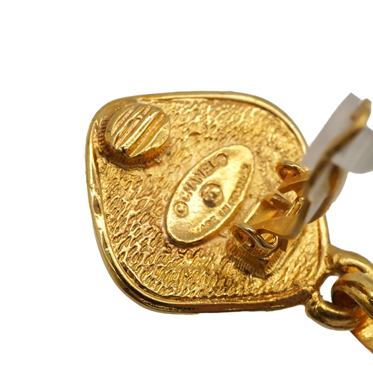 VINTAGE CHANEL EARRINGS COCOMARK MATELASSE SWING GOLD ACCESSORY 90337701