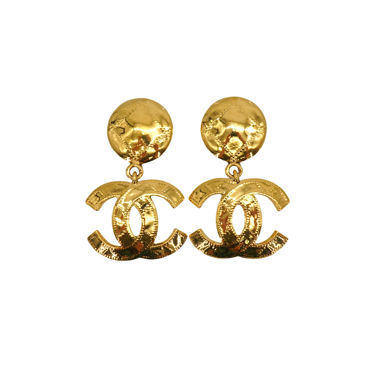 VINTAGE CHANEL EARRINGS COCOMARK MATELASSE SWING GOLD ACCESSORY 94P 90334233