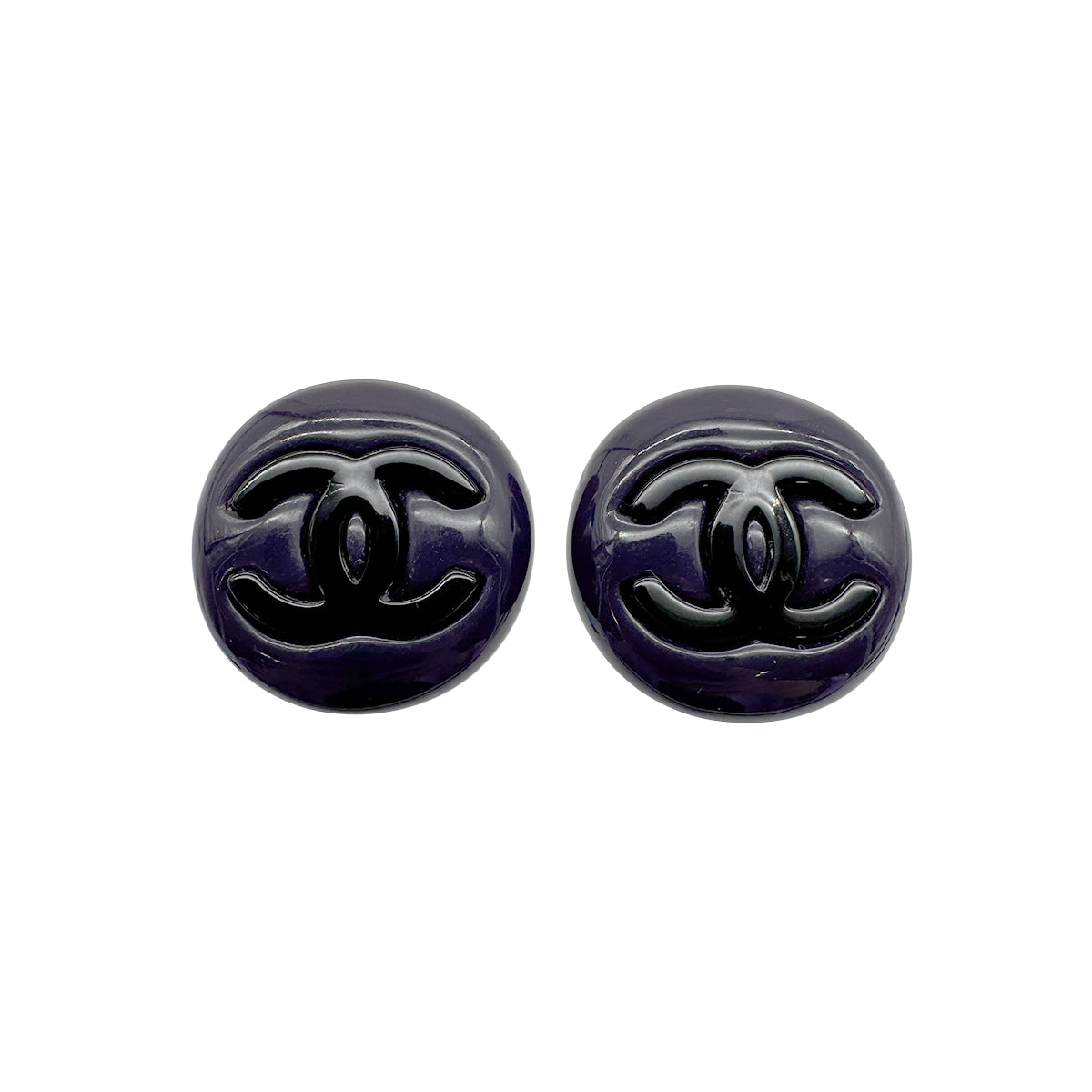VINTAGE CHANEL EARRINGS COCOMARK NAVY BLACK ACCESSORY 95A 90328942