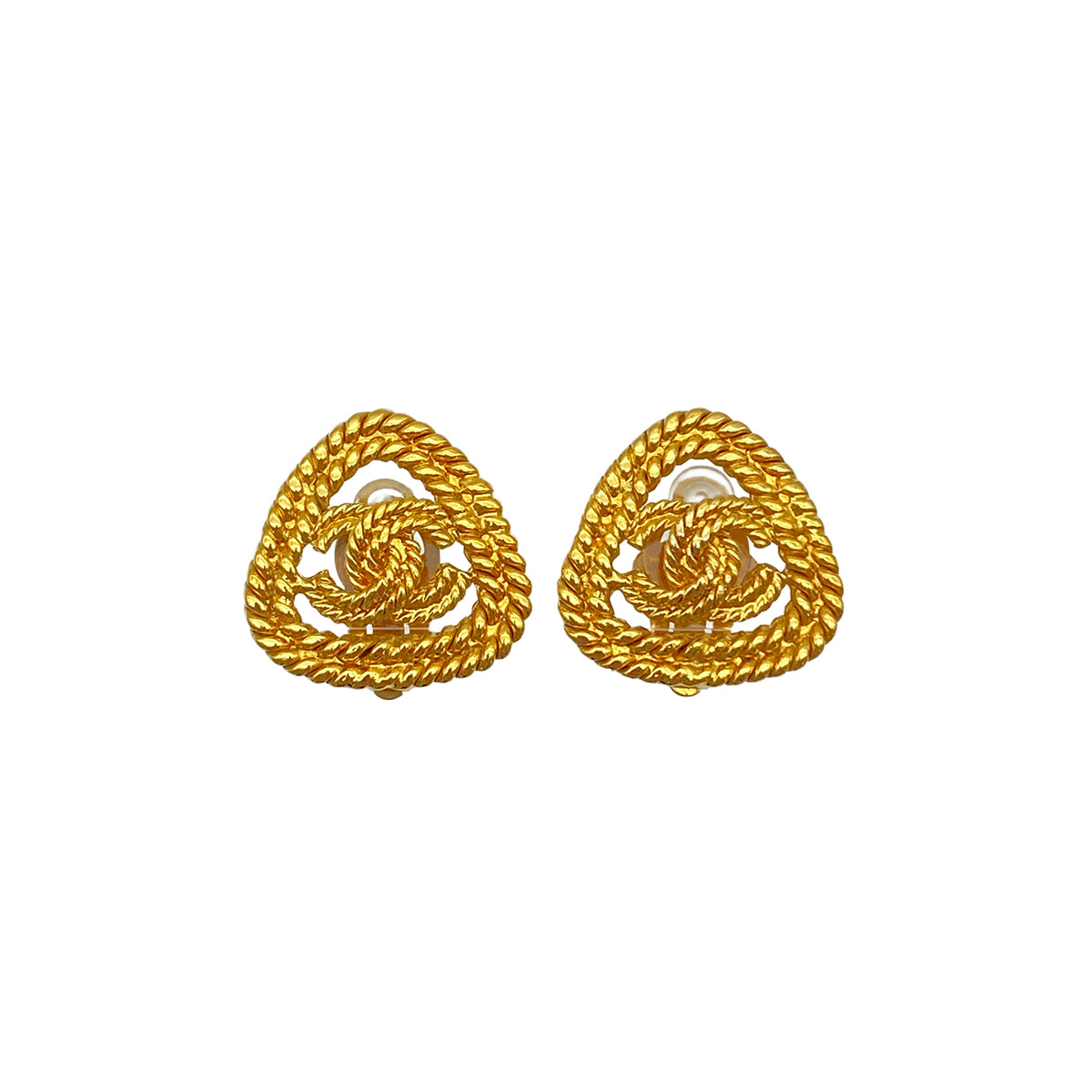 VINTAGE CHANEL EARRINGS COCOMARK ROPE TRIANGLE GOLD ACCESSORY 93A 90325364