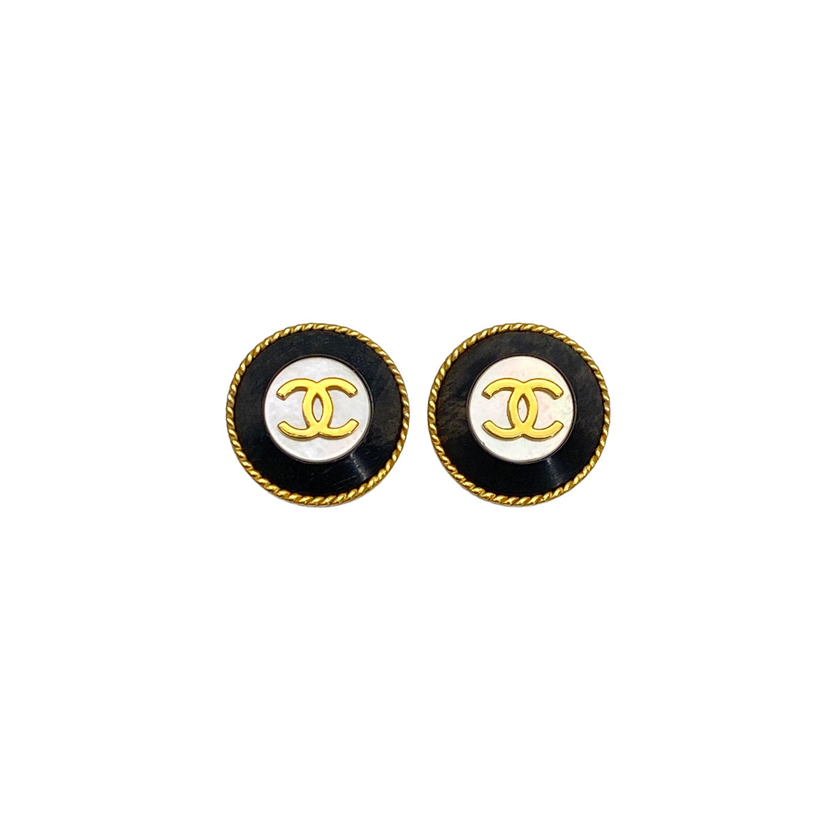 VINTAGE CHANEL EARRINGS COCOMARK ROUND ACCESSORY BLACK 95A 90317614