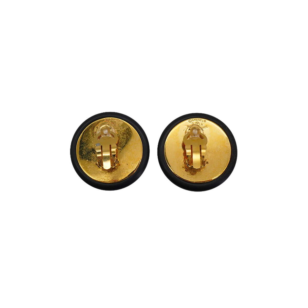 VINTAGE CHANEL EARRINGS COCOMARK ROUND BLACK  ACCESSORY 24 90332593